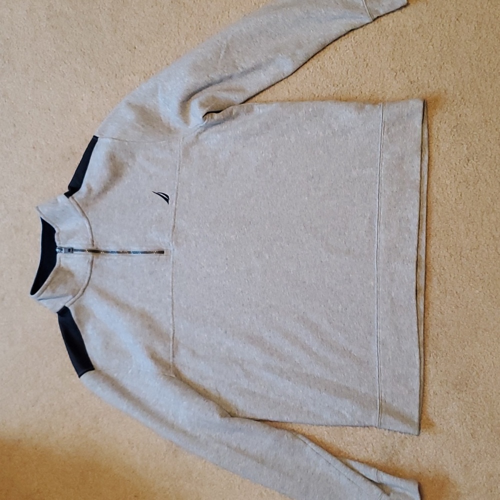Soft Nautica Quarter Zip, Grey and Navy (Inside Collar, Logo, Panel on Back)